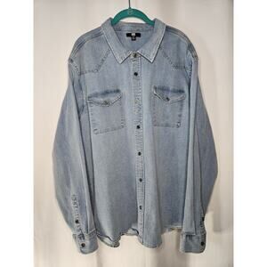 Frye Denim Shirt Men Size 2XL Light Blue Button Long Sleeve Stretch Casual